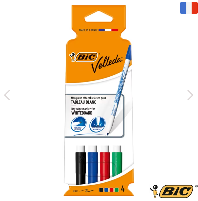 Marqueurs Effaçables Bic Velleda - Pochette de 4 (Pointe Fine)